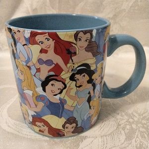 Disney Princess 20 oz blue mug Ariel Belle Snow White Jasmine Aurora Cinderella